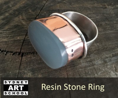 Silver and Copper Ring with Decorative Resin Stone